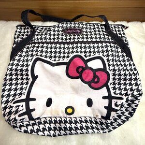 Sanrio Hello Kitty Zipper Tote Bag Side Pocket Purse Black, White, & Pink Detail